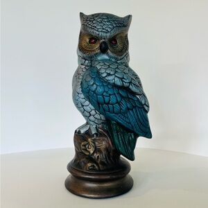 Vintage Byron Molds Blue and Gray Ceramic Owl Sculpture
